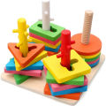 Four sets of columns, wooden matching blocks, geometric shapes, early childhood education, enlightenment, educational kindergarten, children's toys, gifts.