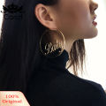 Women Geometric Femme Baby Letter Hollow Hoop Circle Earring Statement Jewelry. 