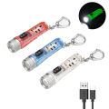 Mini Keychain LED Flashlight Multi-function Camping Flash Torch TYPE-C Fast Charging IP66 Waterproof Fluorescent Magnetic Warnin. 