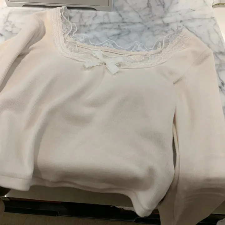 Dralon%20Pure%20Lace%20Lace%20Long-Sleeved%20T%20T-shirt%20Women's%20Autumn%20and%20Winter%20Western%20Style%20All-Matching%20Slim%20Fit%20Slimming%20Bottoming%20Shirt%20Short%20Top%20-%20Image%203