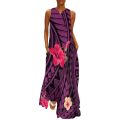 Custom Made Red Print Polynesian Style Women Off Shoulder Dress V-neck Women Beach Elegant Maxi Sleeveless Long Dresses. 