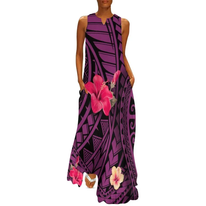Custom%20Made%20Red%20Print%20Polynesian%20Style%20Women%20Off%20Shoulder%20Dress%20V-neck%20Women%20Beach%20Elegant%20Maxi%20Sleeveless%20Long%20Dresses%20-%20Image%203
