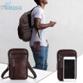 ♡NAREBIG♡ Leather Men Shoulder Bag Business Casual Phone Pouch Solid Color Small Zipper Male Travel Sports. 