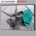 Wall Decor Canvas Gift Flower Floral Back and White Teal Rose Wall Art Picture Large.