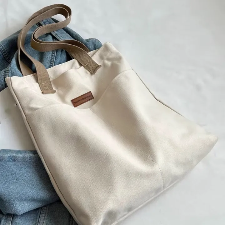 TAG%20Lifestyle%20Canvas%20Tote%20Bag/Fashionable%20Top%20Handle%20Off%20White%20Color%20With%202%20Big%20Outside%20Pocket%20and%20Zipper%20Enclosure%20for%20girls%20For%20University/College/Trendy%20Fashionable%20Women%20-%20Image%208