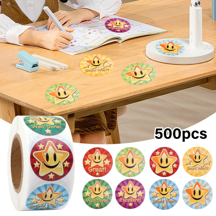 1/2 RollsChildren Cartoon Stickers Cute Smile Star Letter Reward Sticker Classic Toys Stationery Supplies
