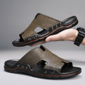 Men's Slippers Leather Summer Outside Sandals Lightweight Soft Sole Beach Slippers Casual Slide Mens Shoes Big Size 39-48. 