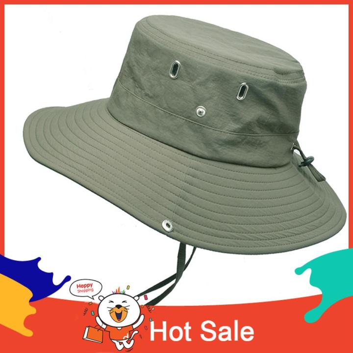【3C VictoryEagle】Summer Men Bucket Hat Solid Color Anti Sun Wide Adjustable Fisherman Cap