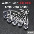 Water Clear LED Red 5mm Ultra Bright-50Pcs. 
