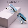 2023 New frameless cut edge sunglasses European and American fashion trends wood grain leg gradient sunglasses men's and women's universal square glasses.