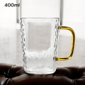 Premium Borosilicate Glass Mug with Large Yellow Handle, Funnel Shape, Dishwasher Safe - Lightweight, Classic Style, 400ml Capacity, Clear Round Glass for Tea, Coffee, and Cold Drinks.. 