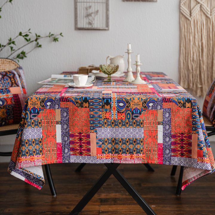 Imanqi rhyme, cotton and linen, ethnic tablecloth, coffee table, fabric, bohemian splicing, printed cover, factory direct supply
