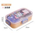cartoon stainless steel compartment lunch box with bowl children's student lunch box outdoor picnic sealed lunch box. 