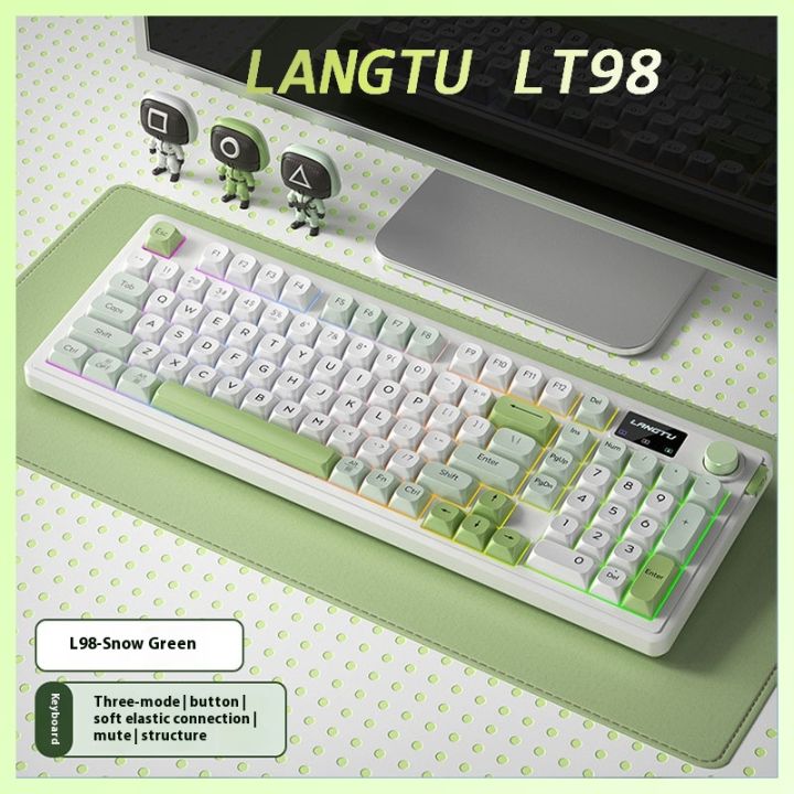 LANGTU L98 Wireless Gaming Mechanical Touch Keyboard Bluetooth 3Mode Rgb With Screen Knob Office E-sport Gaming Silent Keyboard