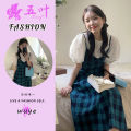Plaid Slip Dress Women's Summer Korean-Style Sweet French Gentle Design Niche High-End Mid-Length Dress. 