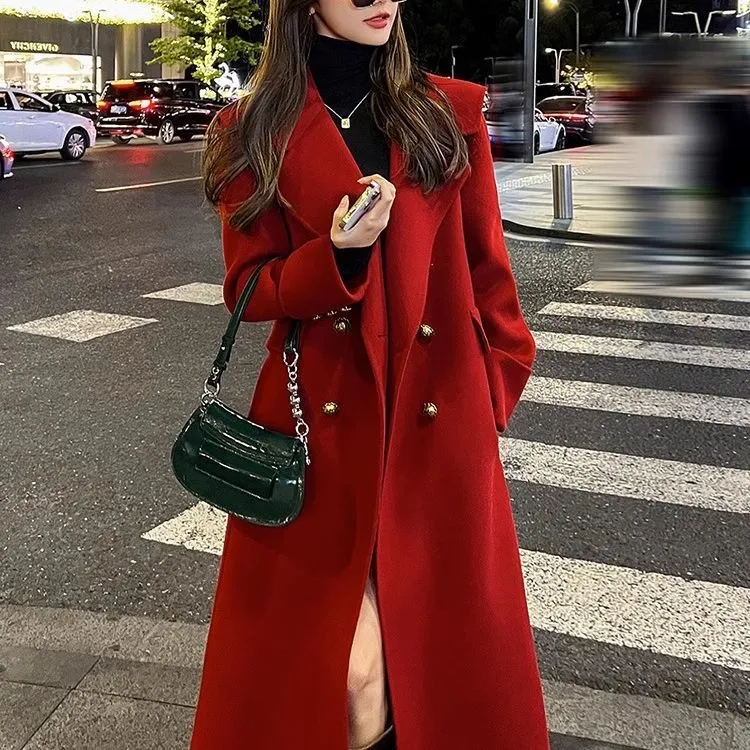 Women's 2024 Spring New High-end Christmas Red Loose Long Coat