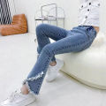 Girls' pants spring and autumn wear 2024 new foreign elastic slim denim flared pants children's spring pants.