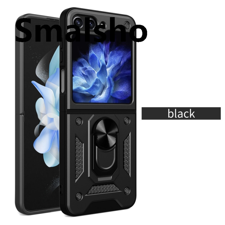 Armor Shockproof Case for Samsung Galaxy Z Flip 7 FE 6 5 4 Protective with Ring Stand Holder Anti-Slip Grip Cover Coque Fundas