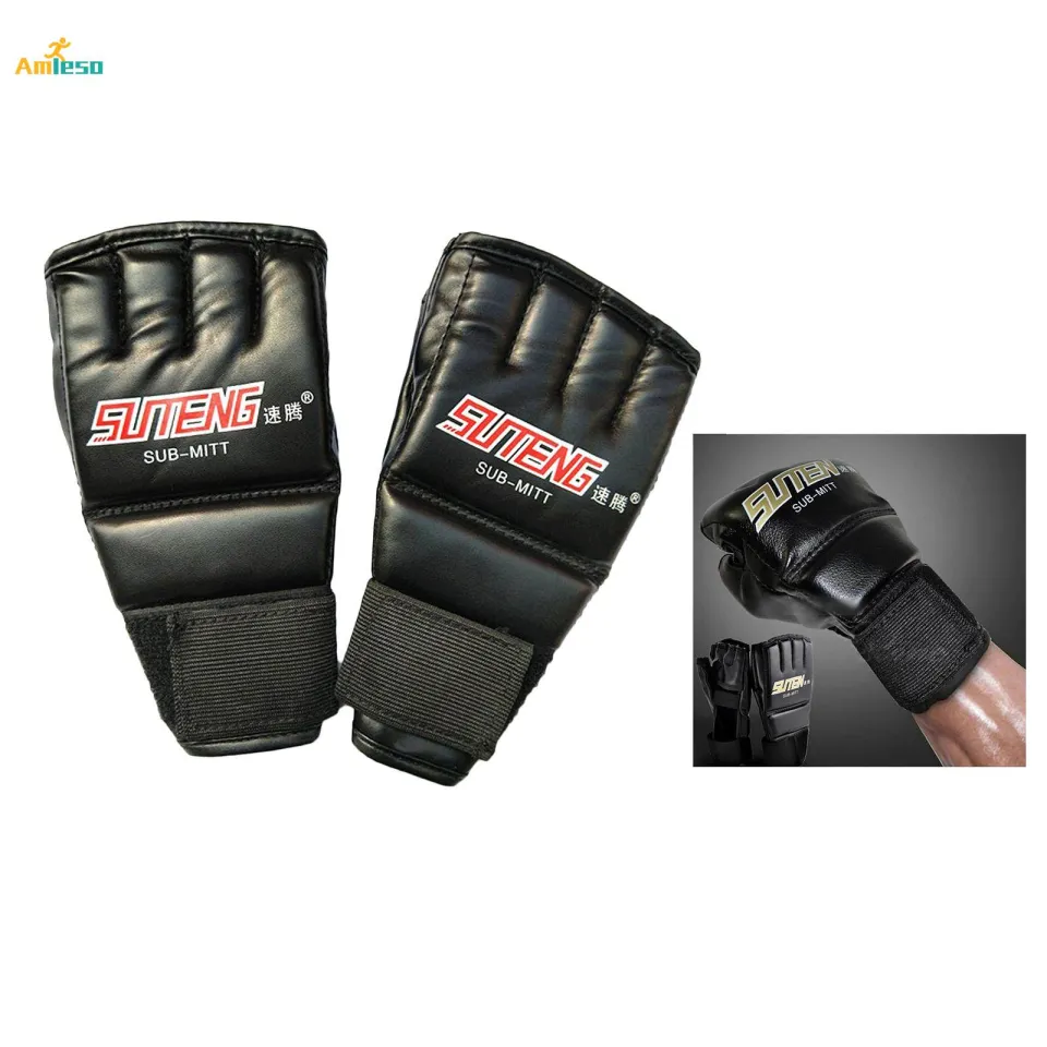 MMA Half Finger Boxing Fight Gloves Mitts for Sparring Punching Bag Training for Adults Black 3 Daraz .bd