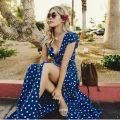 Summer Ladies Long Split Dress Polka dot Beach Dress Maxi Dress Women Evening Party Dress Floor-length Beach Hobo Sundress. 
