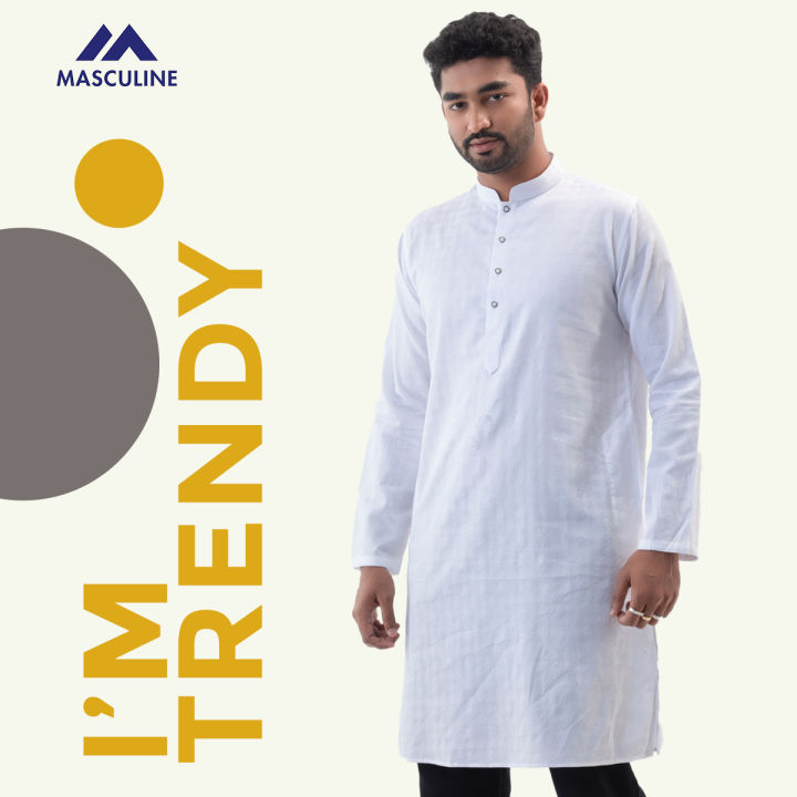 Semi Fit Casual Panjabi- White