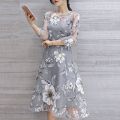 Floral Print Party Dress Summer Wedding Cocktail Prom Gown Elegant Women's Dresses Long Sleeve Mesh Midi Dress Female Vestidos. 