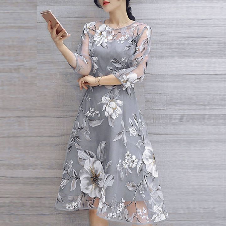 Floral%20Print%20Party%20Dress%20Summer%20Wedding%20Cocktail%20Prom%20Gown%20Elegant%20Women's%20Dresses%20Long%20Sleeve%20Mesh%20Midi%20Dress%20Female%20Vestidos%20-%20Image%202
