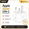 Apple 20W USB-C Power Adapter A2344 3 Pin Fast Charger Type-C Folding Pins for iPhone 15, 16, 17, iPad 12 Months Warranty. 