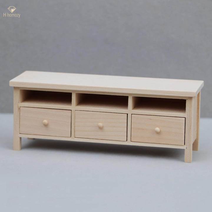 1:12%20Dollhouse%20Furniture%20Mini%20TV%20Cabinet%20with%20Drawers%20TV%20Stand%20Unpainted%20for%20Accessory%20-%20Image%204