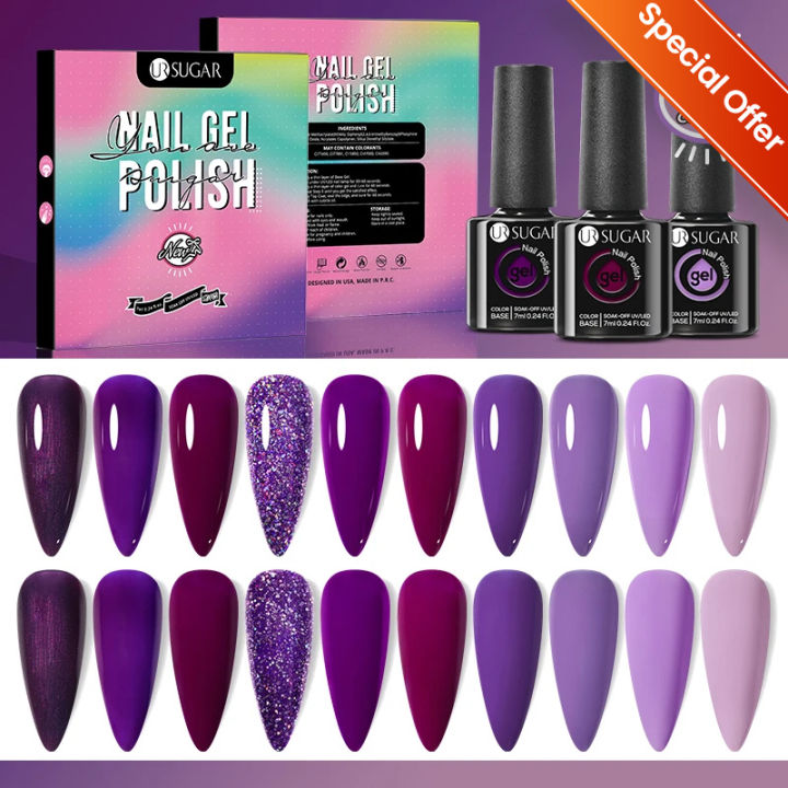 UR%20SUGAR%20Glitter%20Gel%20Nail%20Polish%20Set/Kit%20Purple%20Pink%20Glitter%20Brown%20Red%20Color%20Series%20Soak%20Off%20UV%20LED%20Nail%20Art%20Varnish%20Manicure%20-%20Image%203