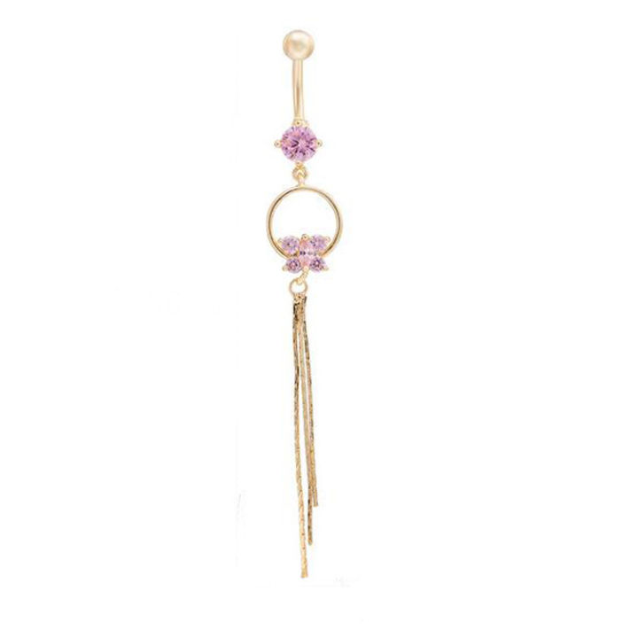 European and American hot selling body piercing pendant, belly dance navel ring, bow tassel long navel button, foreign trade source