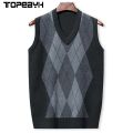 New Business Casual Men's Tank Top Printed Knitted Sweater Tank Top Autumn New Mens Vest Clothes. 