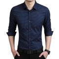 Navy Blue Cotton Long Sleeve Polka Dot Shirt for Men.