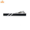 Black Silver Vertical Stripe Brushed Steel Tie Clip for Men.