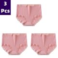 3PCS Cotton Panties Comfotable Seamless High Waist Women's Panties Solid Lace Briefs Underwear Plus Size Underpant.