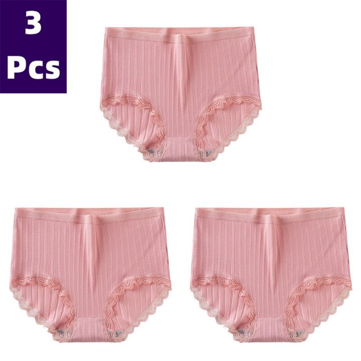 3PCS%20Cotton%20Panties%20Comfotable%20Seamless%20High%20Waist%20Women's%20Panties%20Solid%20Lace%20Briefs%20Underwear%20Plus%20Size%20Underpant%20-%20Image%202