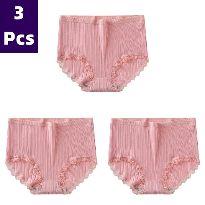 3PCS%20Cotton%20Panties%20Comfotable%20Seamless%20High%20Waist%20Women's%20Panties%20Solid%20Lace%20Briefs%20Underwear%20Plus%20Size%20Underpant%20-%20Image%202