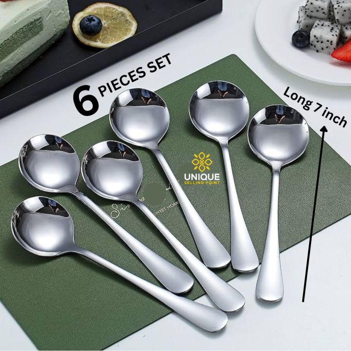 Soup Spoons, Pieces Big Size Stainless Steel Round Spoons