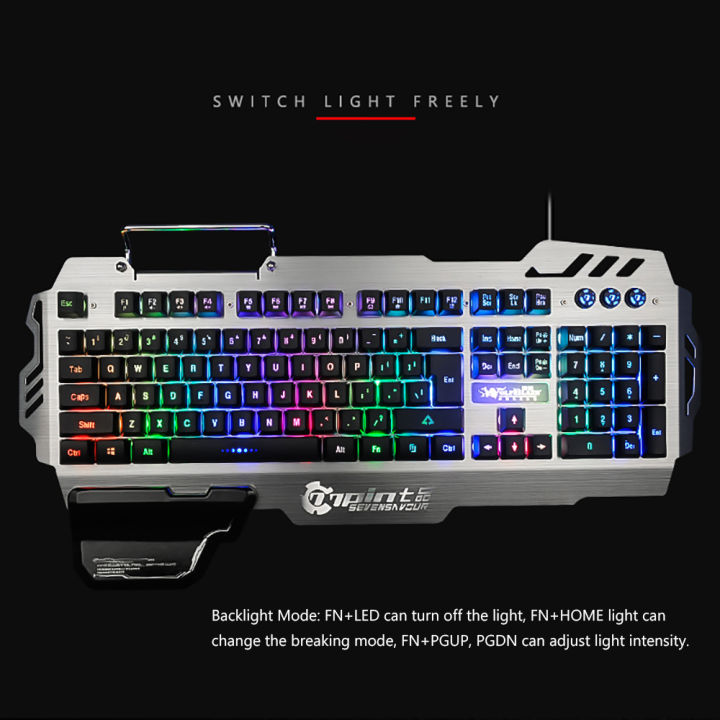 HXSJ%207Pin%20Pk-900%20Gaming%20Keyboard%20Rgb%20Backlight%20Computer%20Keyboard%20With%20Mo-bile%20P-hone%20HO-lder%20Wrist%20Rest%20S-ilver%20-%20Image%208