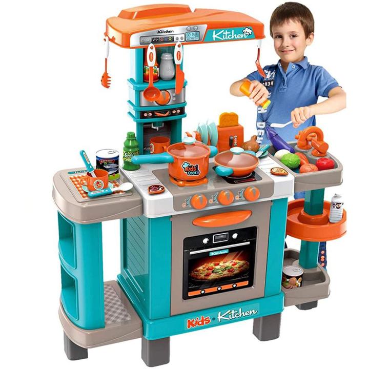 The Magic Toy Shop Kids Pretend Kitchen Role Play Set with Induction Hob Sink Coffee Maker Toaster Sounds and Lights Effects Many Play Food Pots Utensils Daraz .bd