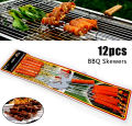 12Pcs Stainless Steel Barbecue Stick with Wooden Handle. 