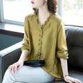 Solid Oversize M-4XL Women Shirts Ruffles V Neck Loose Blouse Women Elegant Long Sleeves Shirt Office Ladies Chic Tops Summer. 