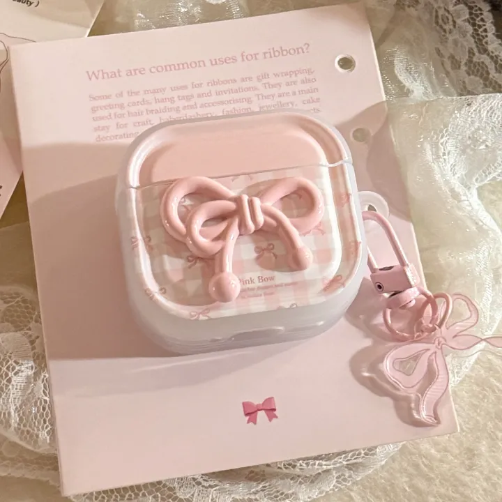 Sroof%20Case%20for%20Airpods%201%20Airpods%202%20Airpods%203%20Airpods%204%20Airpods%20pro%202%20Earphone%20Case%20New%20Pink%20Grid%203D%20Pink%20Tie%20with%20Light%20Pink%20Float%20Tie%20Pendant%20Earphone%20Protective%20Cover%20-%20Image%204