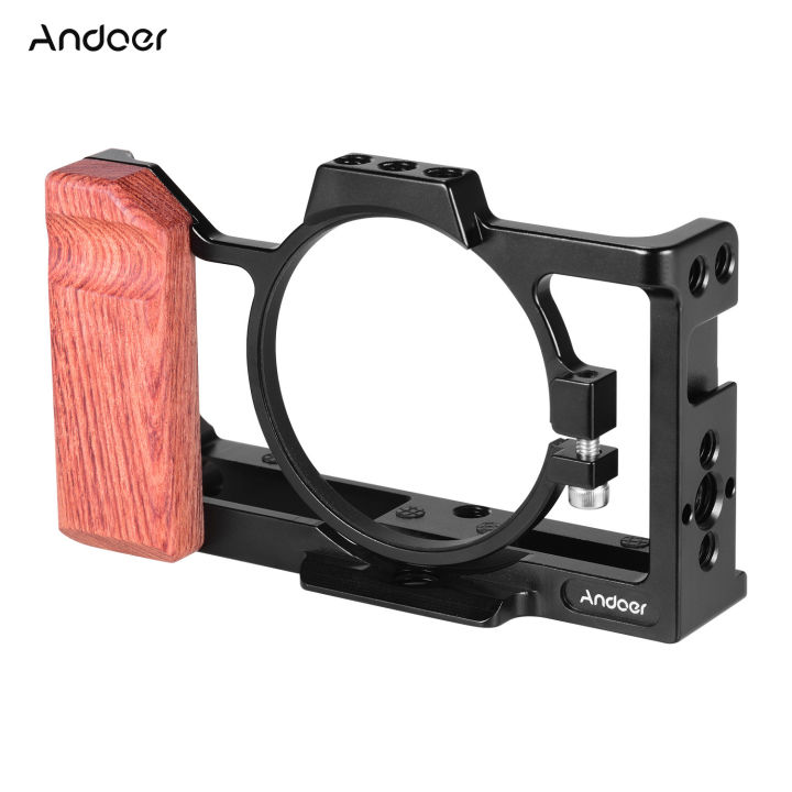 Camera%20Cage%20Compatible%20with%20Sony%20ZV1%20Camera%20with%20Wooden%20Handle%20Grip%20Cold%20Shoe%20for%20Mounting%20Microphone%20LED%20Light%20-%20Image%206