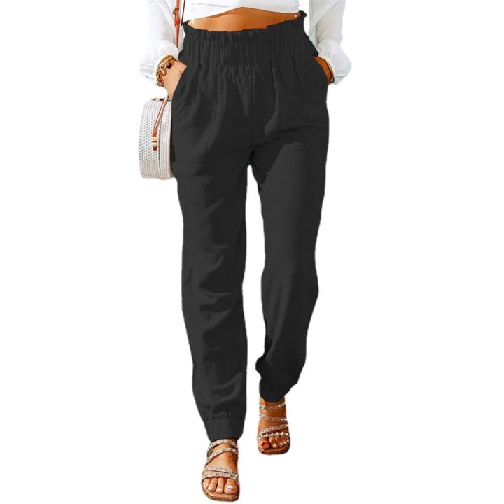 European%20and%20American%20Women's%20Casual%20Pants%20Spring%20New%20Solid%20Color%20Flounces%20Elastic%20Belt%20Leg%20Pants%20Women%20Drawstring%20Sweatpants%20-%20Image%204