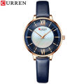 CURREN C9080L Navy Blue PU Leather Analog Watch For Women - RoseGold & Navy Blue. 