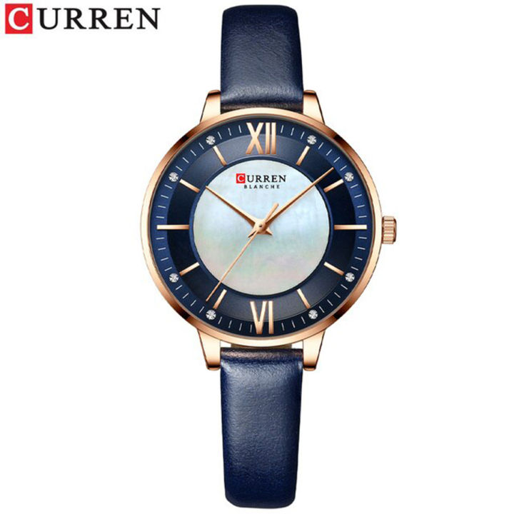 CURREN C9080L Navy Blue PU Leather Analog Watch For Women - RoseGold & Navy Blue