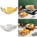 Flat Base Wok Pan Home Non Stick Loop Handles Frying Fry Pot Iron Carbon Bottom Steel Stainless Pans Flat Kitchen.