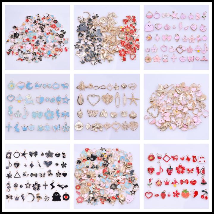 30pcs/Lot Multistyle Drop Oil Colorful Enamel Charms For Jewelry Making Pendants KC Gold Color Metal Heart Butterfly Accessories