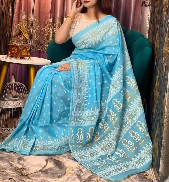 Katan%20designer%20block%20print%20Half%20Silk%20Saree%20For%20Woman%20-%20Image%202